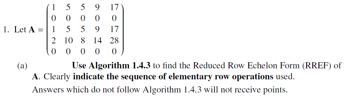 0 O O O 0 1. Let A = 5 5 9 17 5 0 2 8 14 28 0 O 0