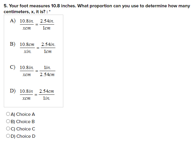 5. Your foot measures 10.8 inches. What