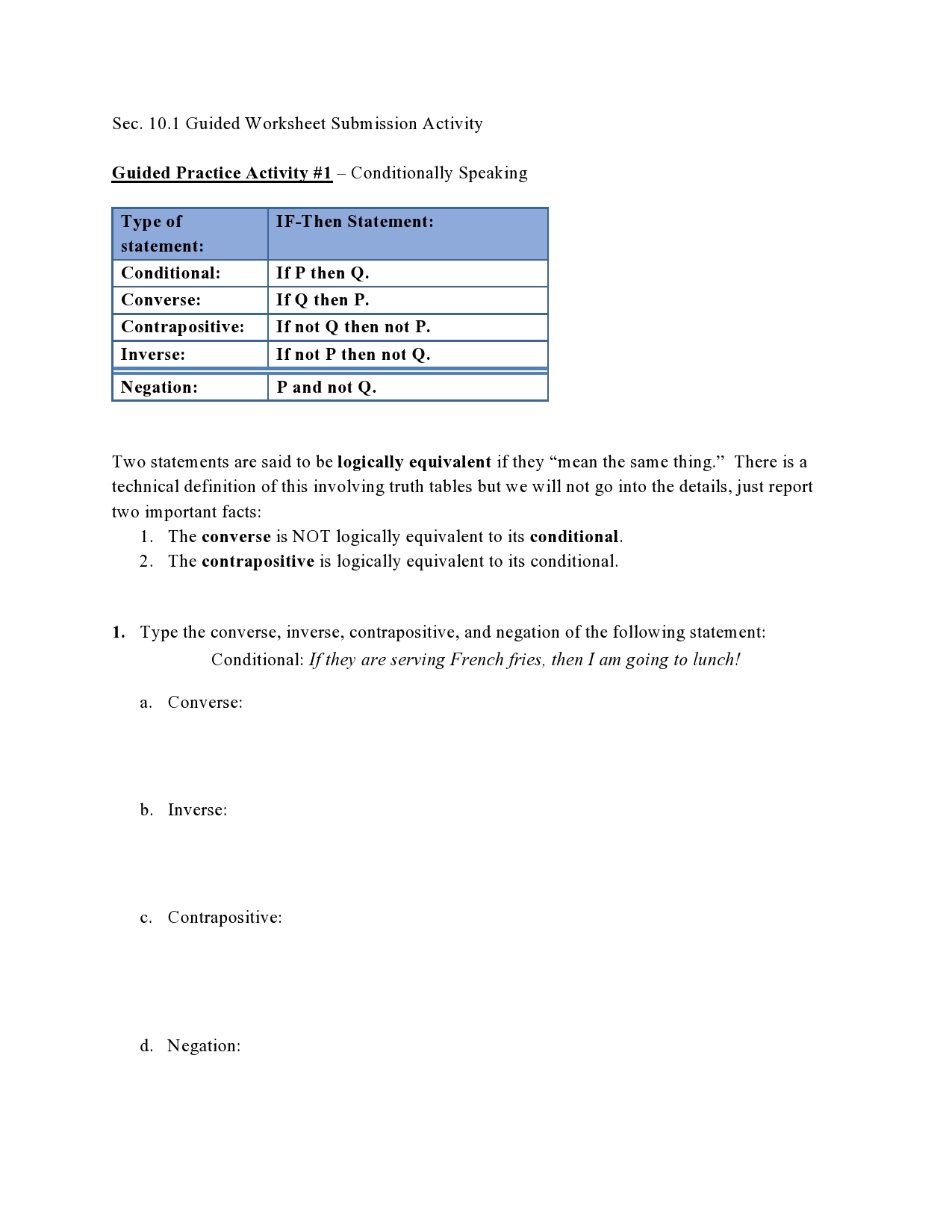 Sec. 10.1 Guided Worksheet Submission Activity