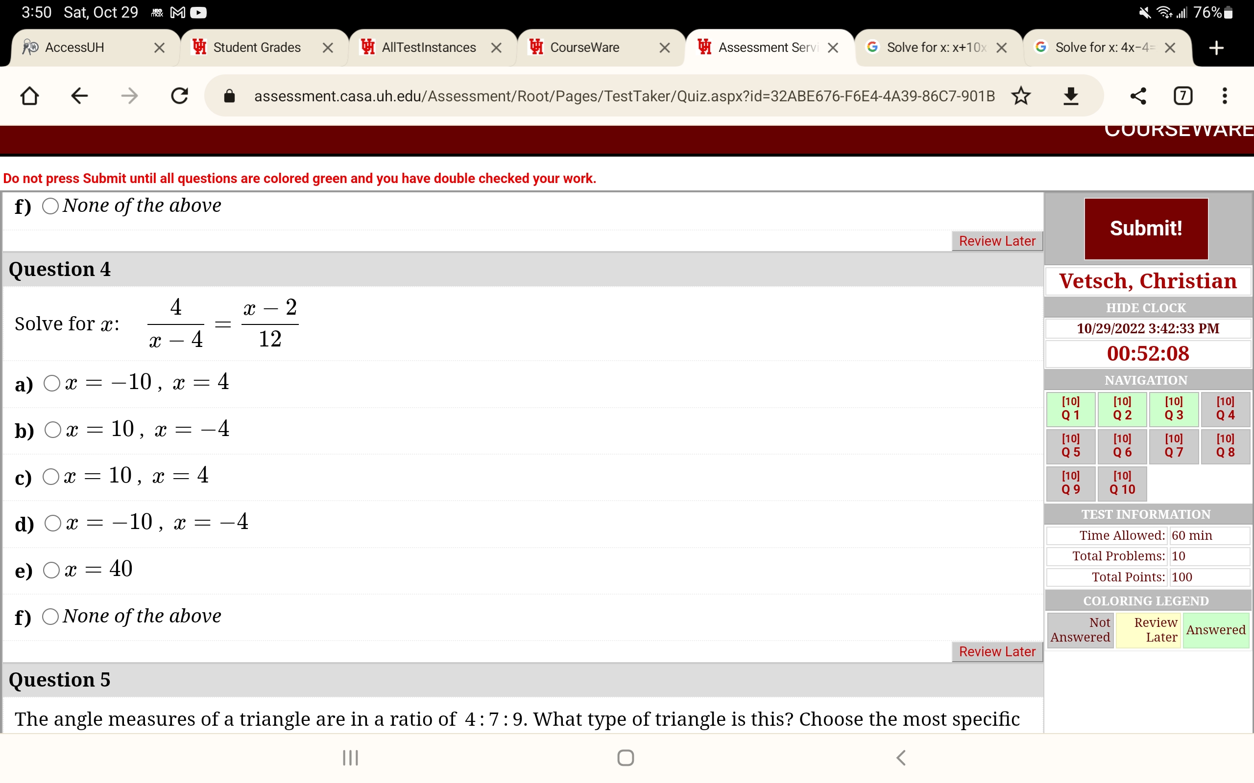 3:50 Sat, Oct 29 8 MO Call 76% AccessUH X Student