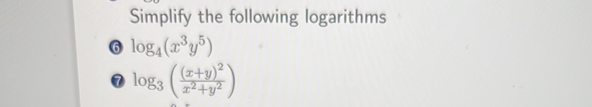 Simplify the following logarithms logA(2345) 7
