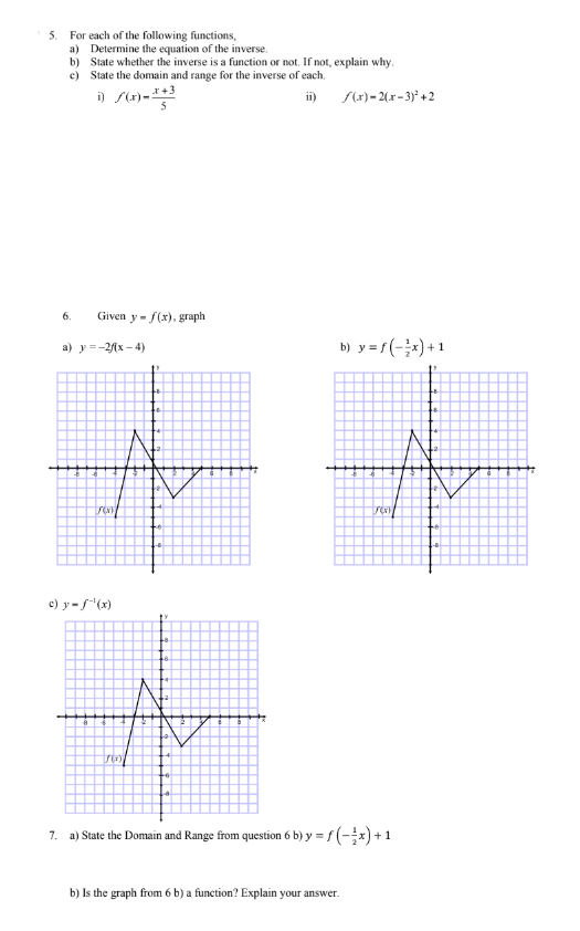 5. For each of the following functions, a)