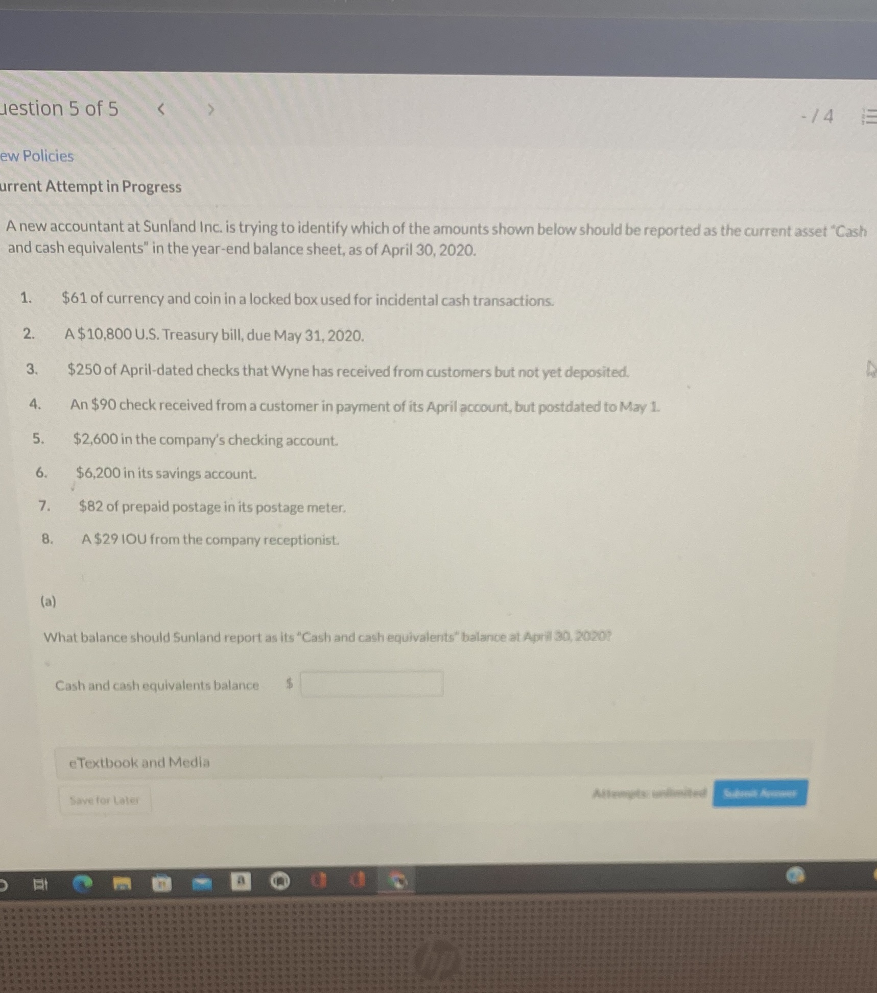 Jestion 5 of 5 - 14 ew Policies urrent Attempt in