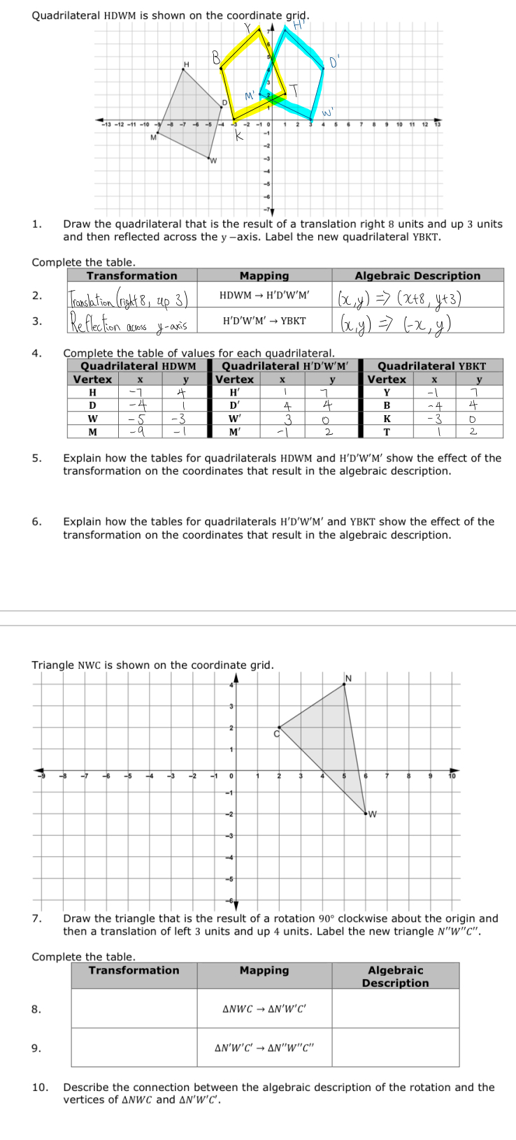 Quadrilateral HDWM is shown on the coordinate