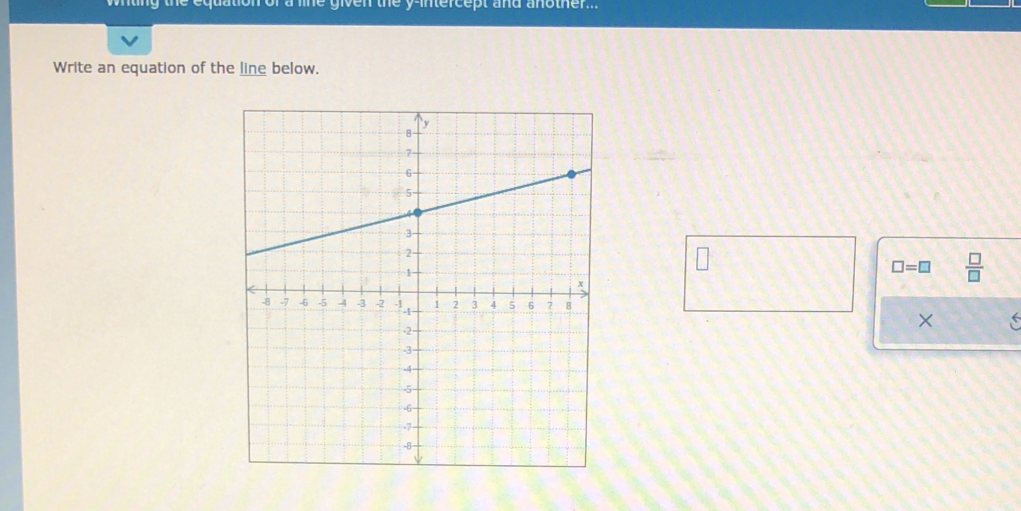 the y-intercept and another... Write an equation