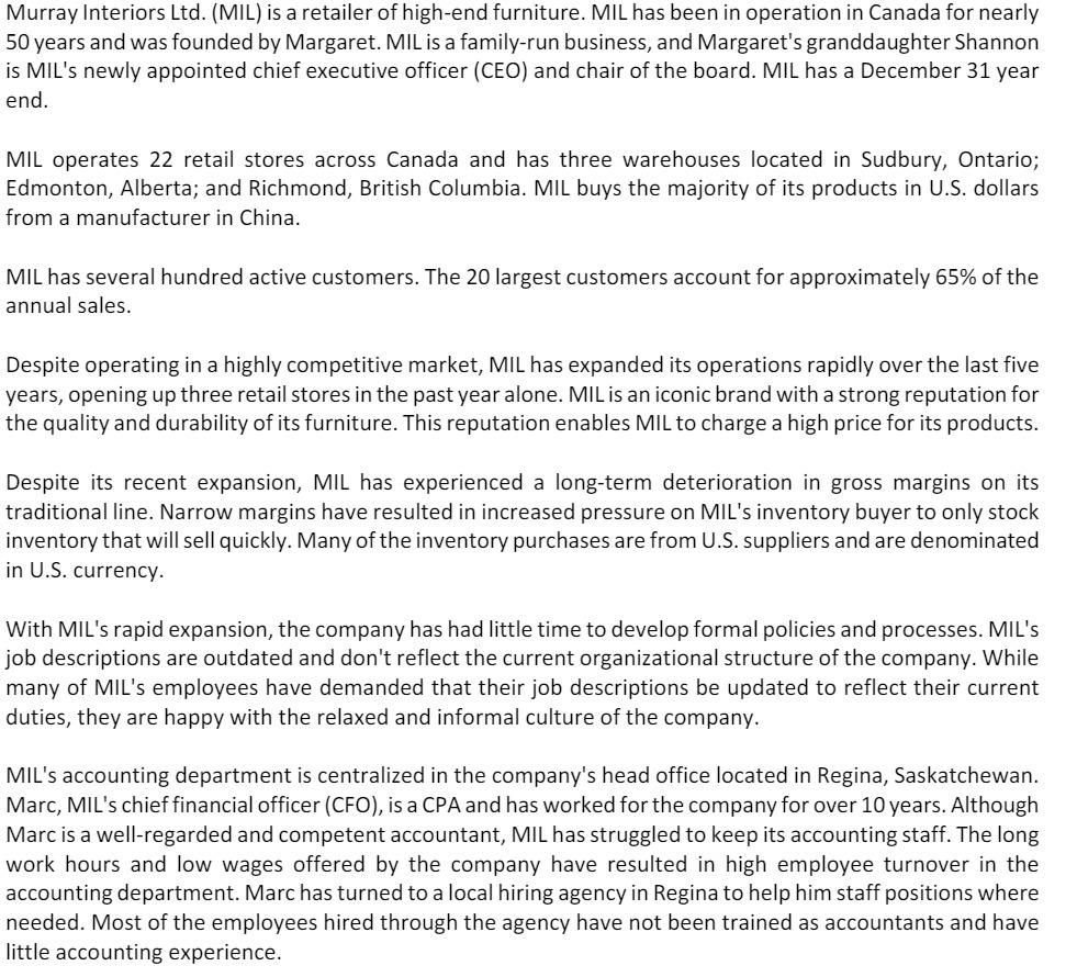 Murray Interiors Ltd. (MIL) is a retailer of