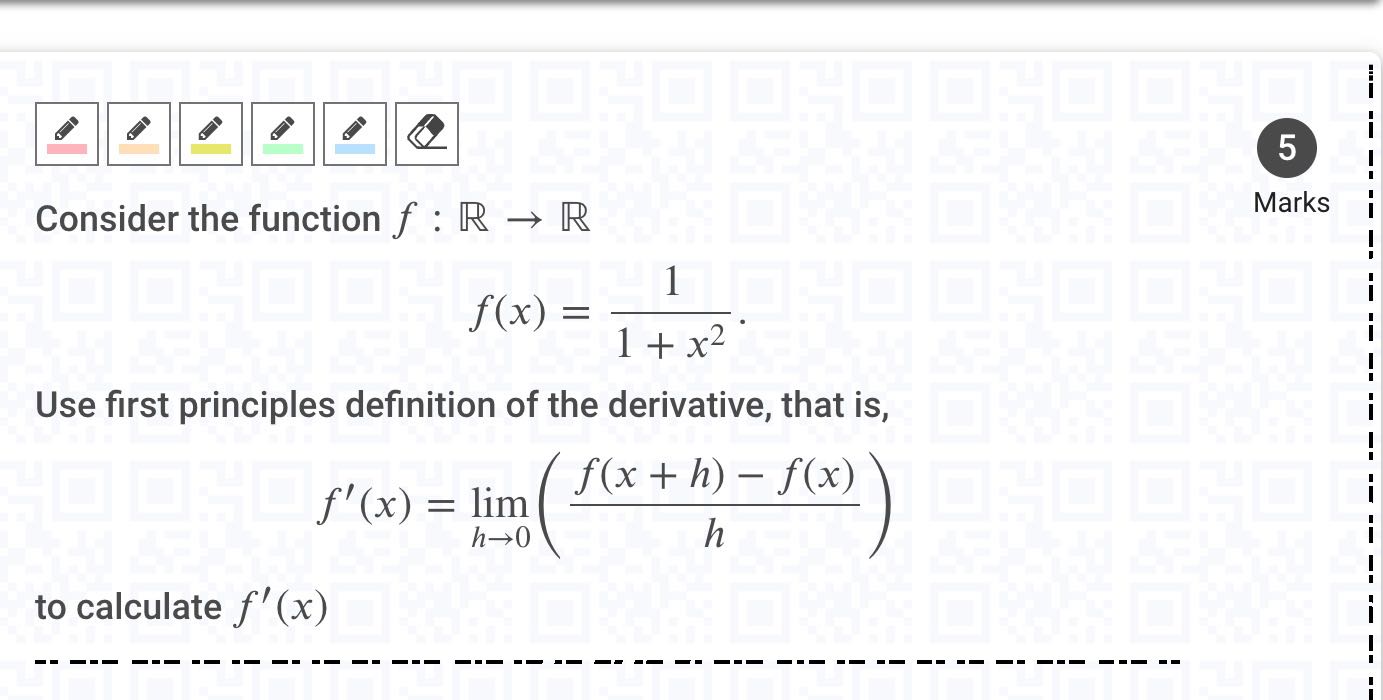 5 Consider the function f : R - R Marks f ( x ) =