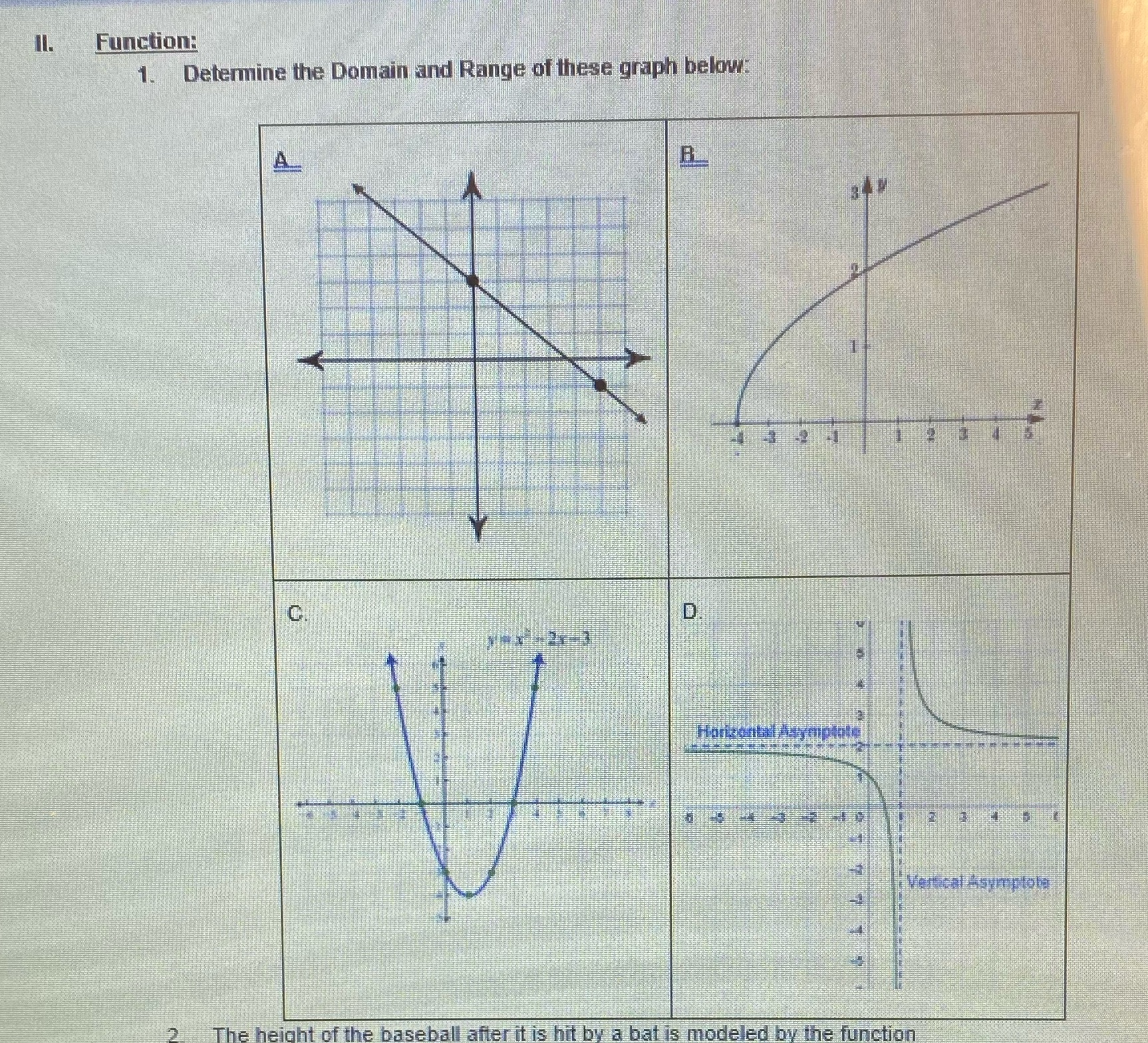II. Function: 1. Determine the Domain and Range