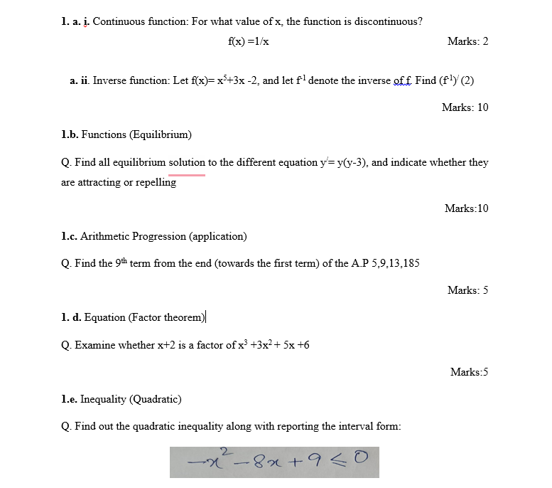 1. a. i. Continuous function: For what value of