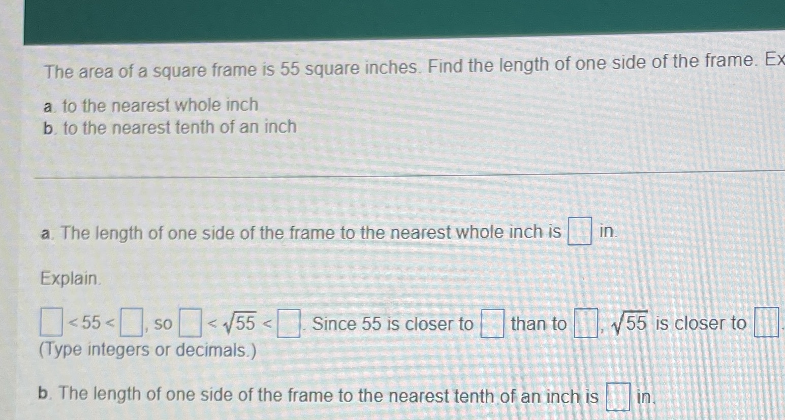 What is the answer for this The area of a square
