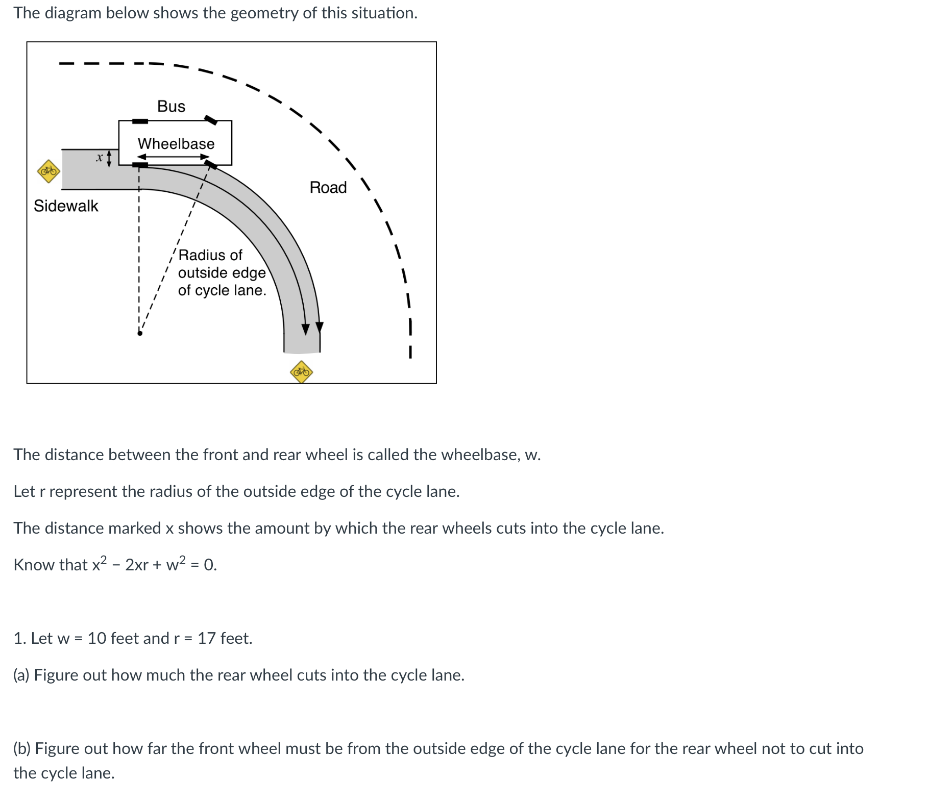 When a bus turns a corner, it must swing out so