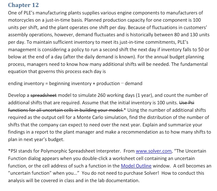 Chapter 12 One of PLE's manufacturing plants