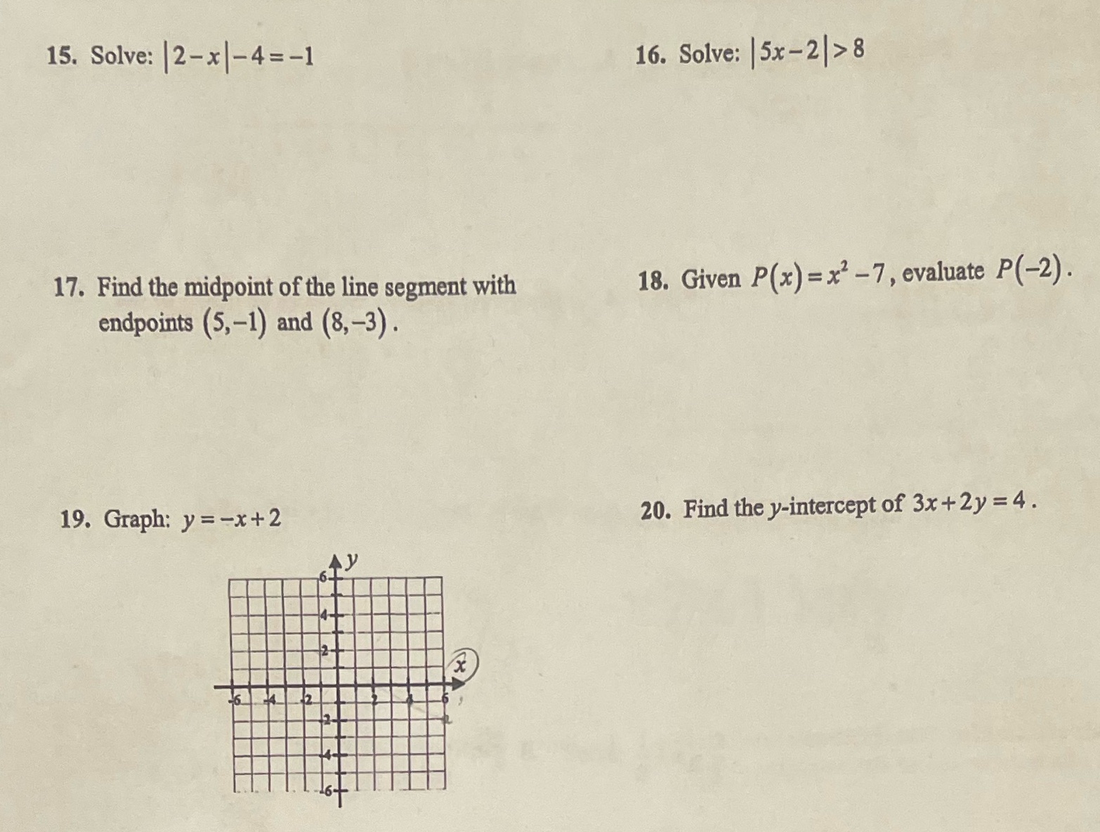 Please solve the 6 questions with work included.
