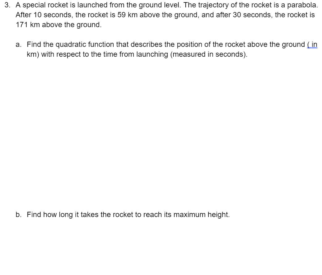 Please help with math work: 3. A special rocket