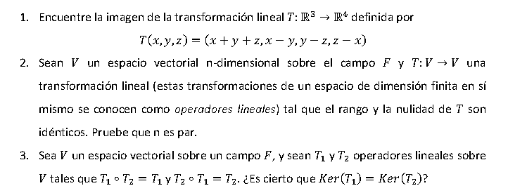 1. Find the image of the linear transformation