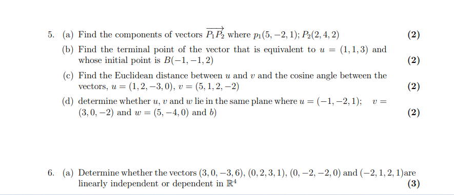 5. (a) Find the components of vectors P1P2 where
