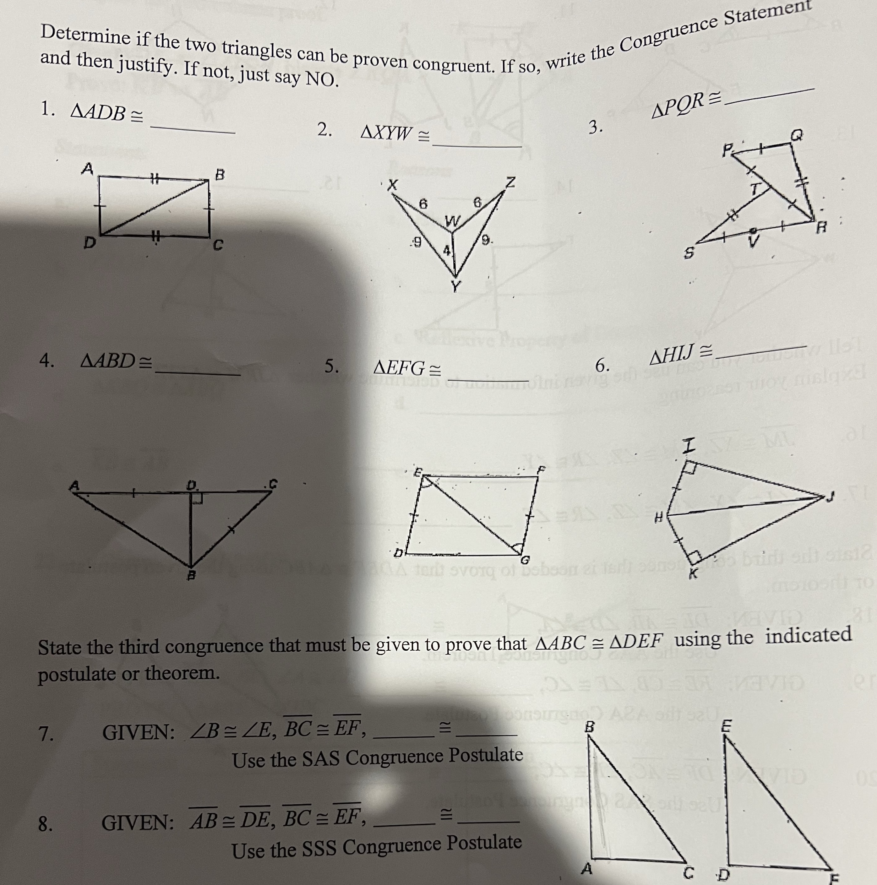 Determine if the two triangles can be proven