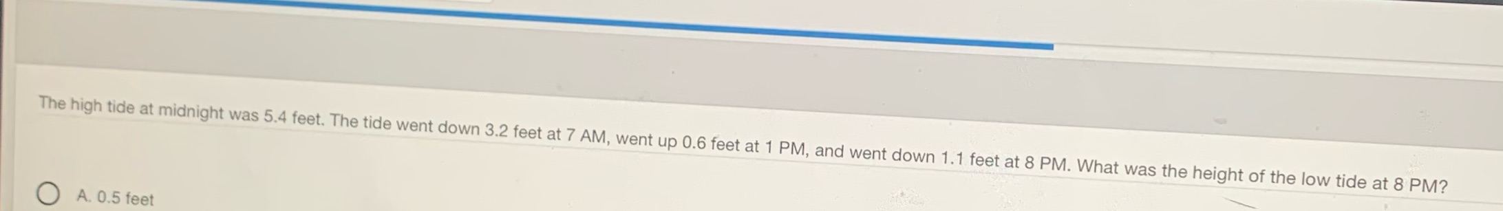 The high tide at midnight was 5.4 feet. The tide