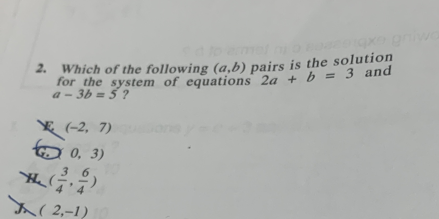 2. Which of the following (a,b) pairs is the
