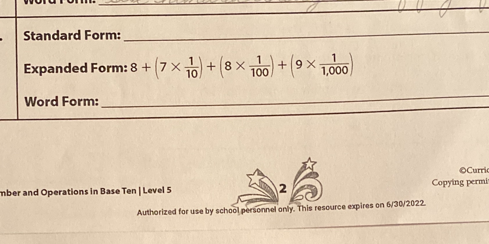 Standard Form: Expanded Form: 8 + 7X + 8 x 1 100