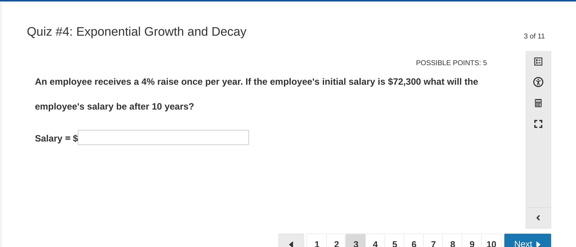 Quiz #4: Exponential Growth and Decay 1 of 11