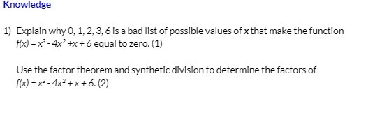 Knowledge 1) Explain why 0, 1, 2, 3, 6 is a bad