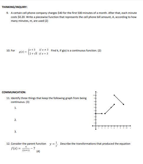 THINKING/INQUIRY: 9. A certain cell phone company