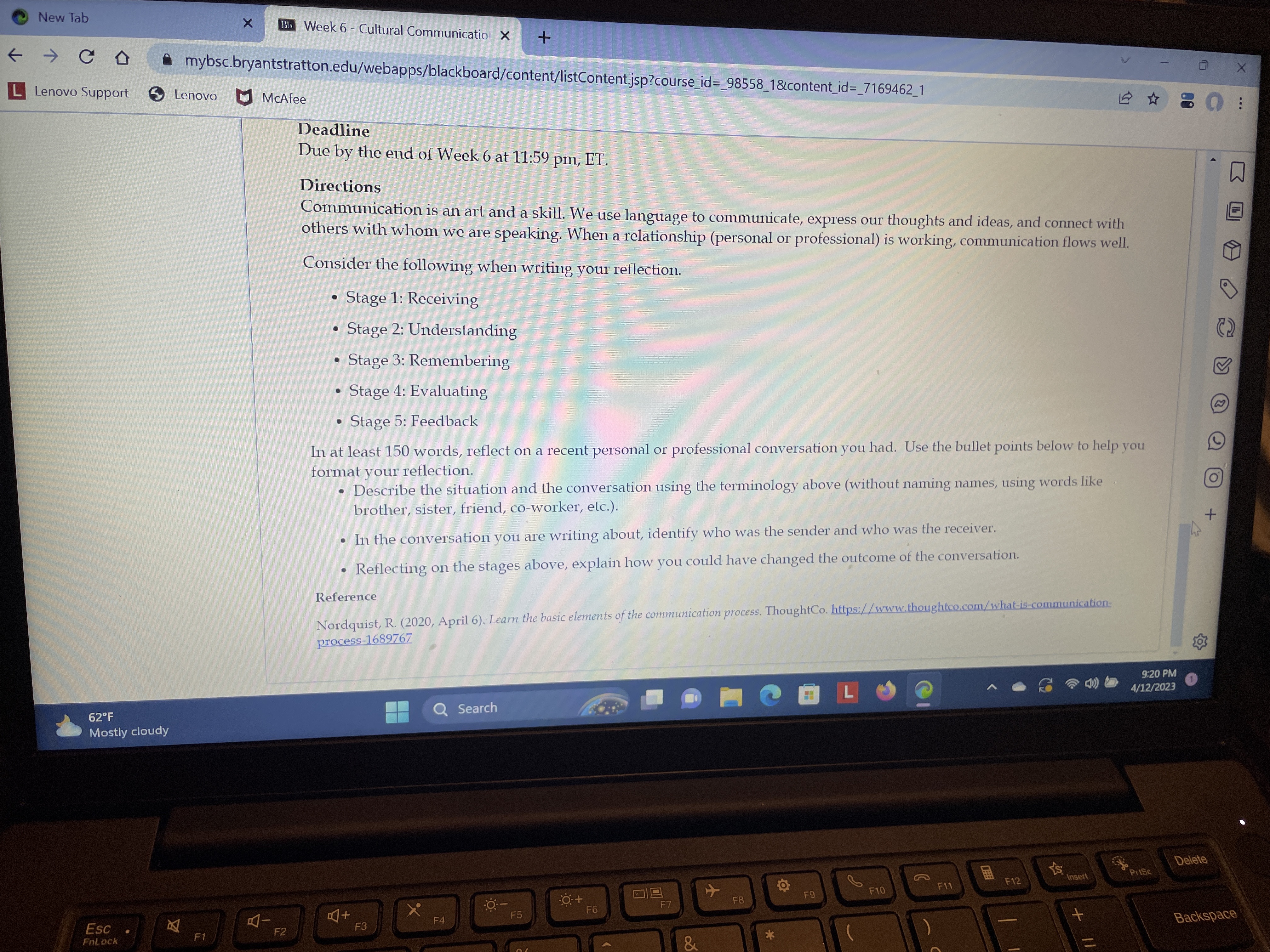 New Tab X Bb Week 6 - Cultural Communication X +