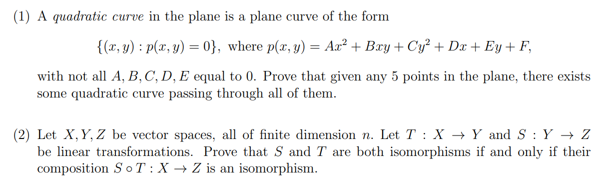 (1) A quadratic curve in the plane is a plane