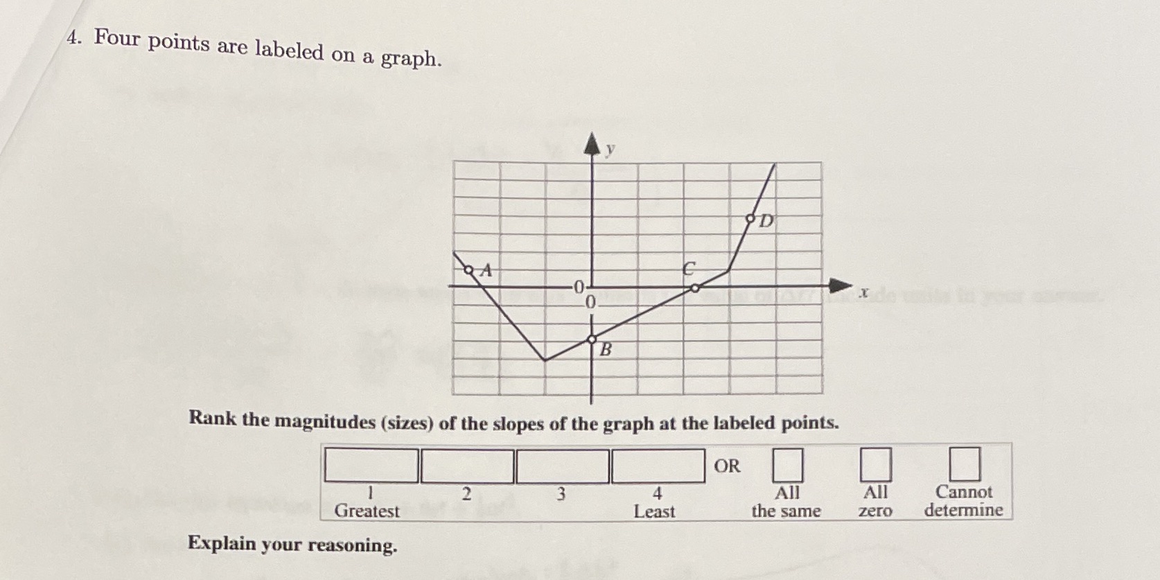 4. Four points are labeled on a graph. O- 0 B