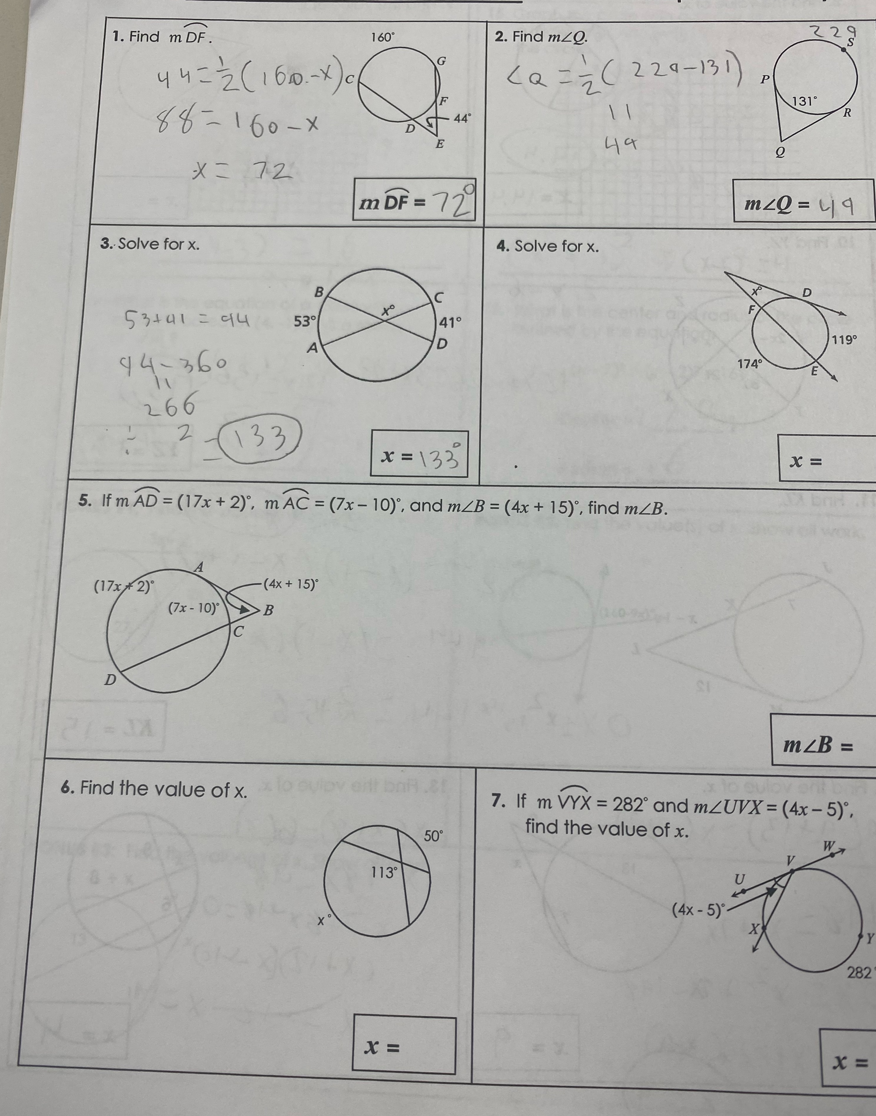 1 . Find m DF . 160 2. Find mLQ. 2 2 4 4 = 2 (