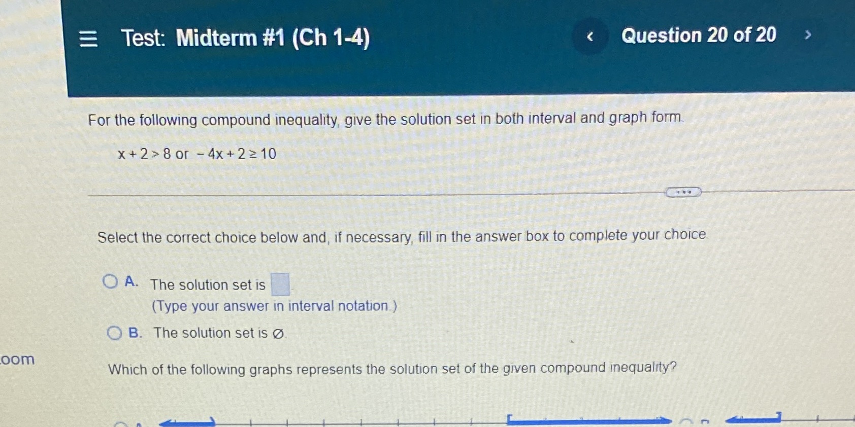 Test: Midterm #1 (Ch 1-4) < Question 20 of 20 For