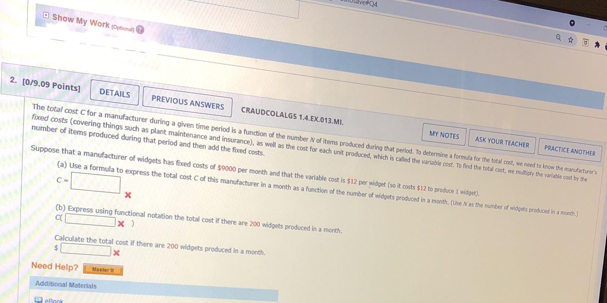 Usave#Q4 Show My Work (Optional) ? 2. [0/9.09