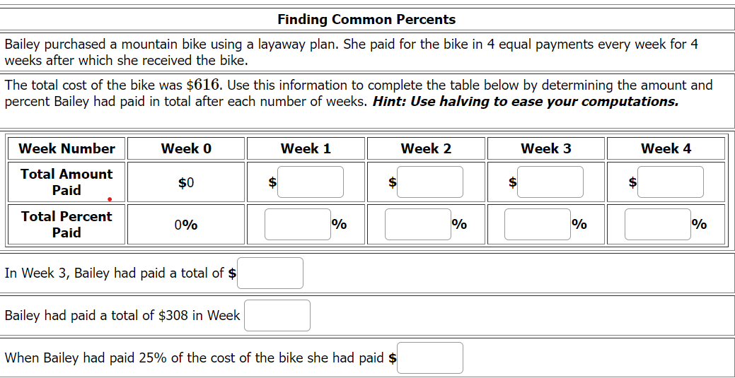 Finding Common Percents Bailey purchased a