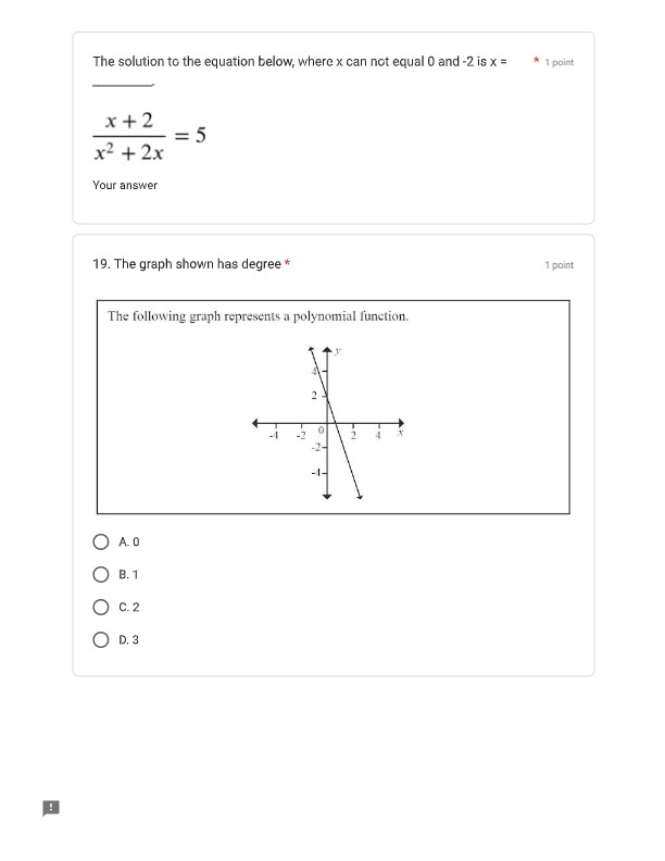 Each question in Part D is worth 1 mark.