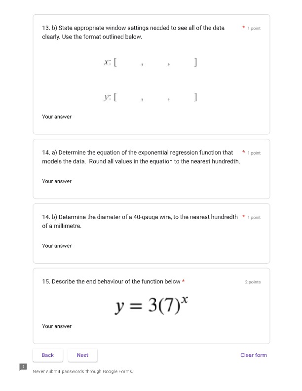 Each question in Part D is worth 1 mark.