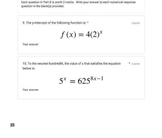 Each question in Part D is worth 1 mark.