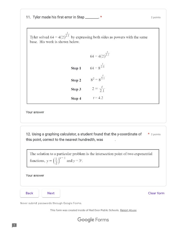 Each question in Part D is worth 1 mark.