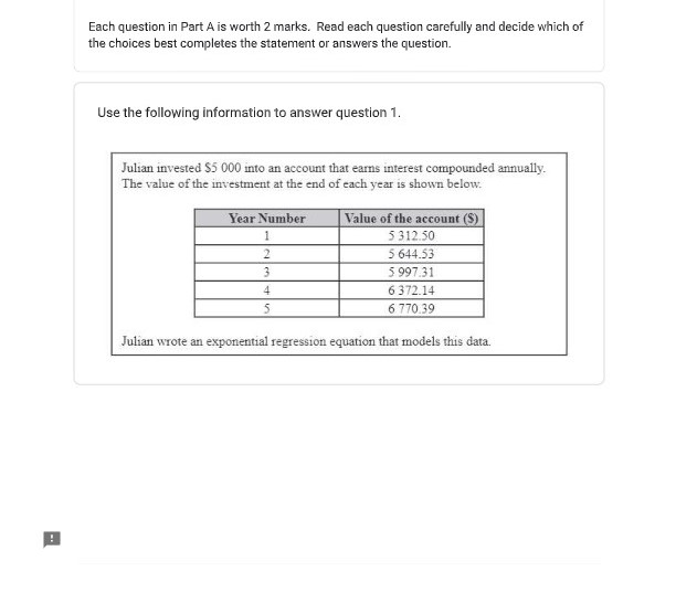 Each question in Part D is worth 1 mark.