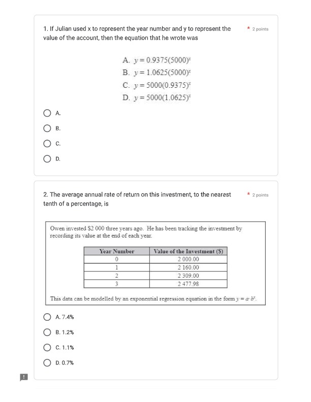 Each question in Part D is worth 1 mark.