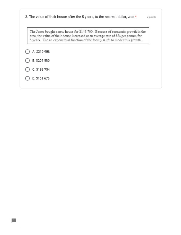 Each question in Part D is worth 1 mark.
