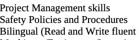 Project Management skills Safety Policies and