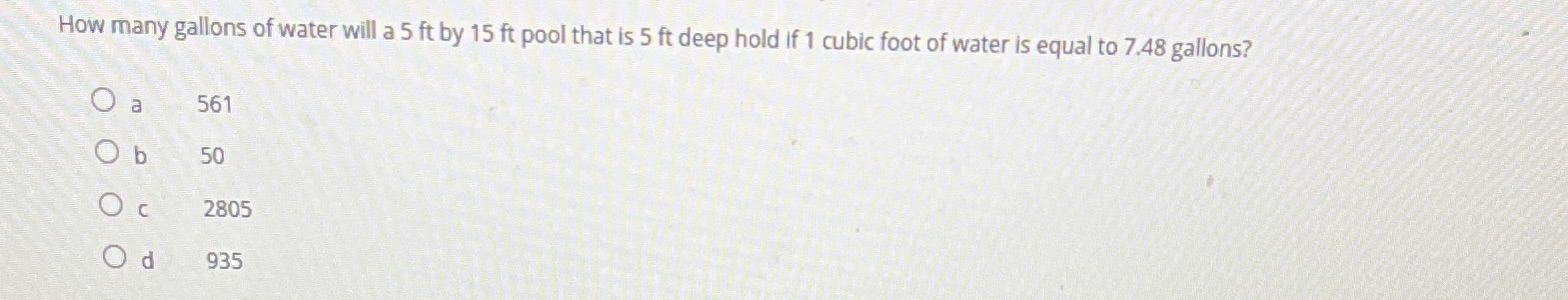 How many gallons of water will a 5 it by 15 ft