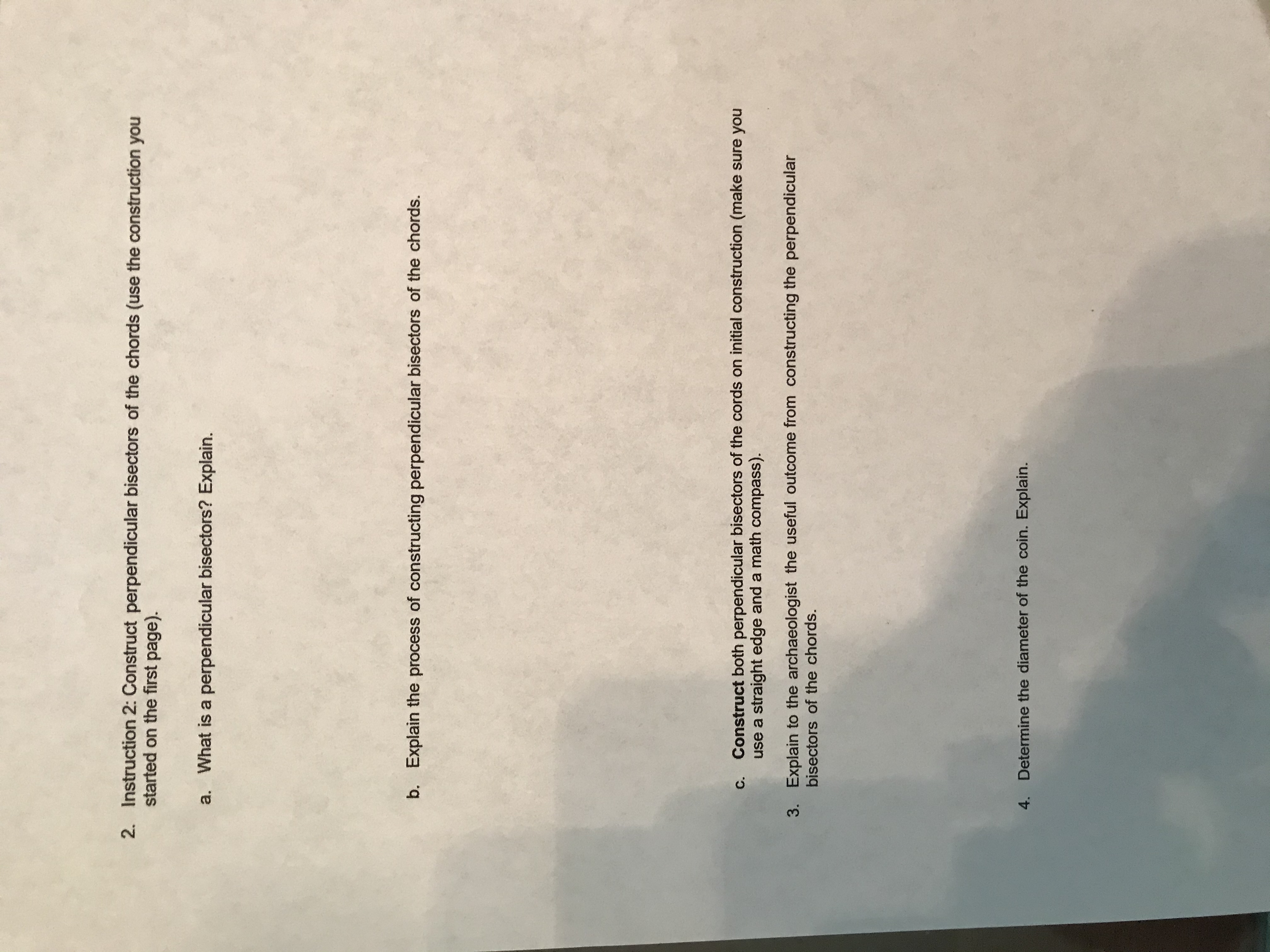 Construct two chords on the coin. construct