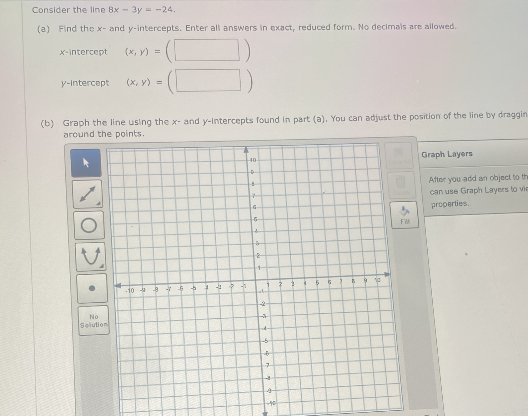Consider the line 8x - 3y = -24. (a) Find the x-