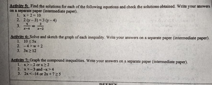 LINEAR EQUATIONS AND INEQUALITIES IN ONE-