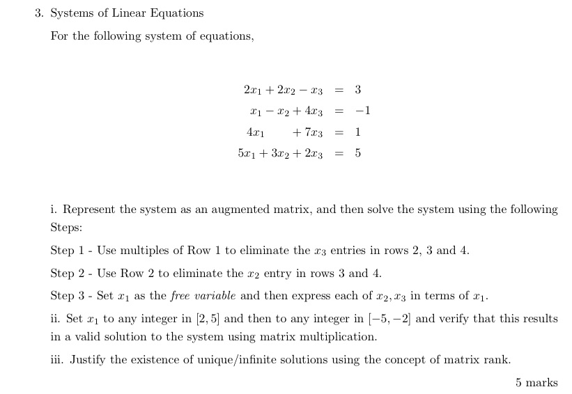 3. Systems of Linear Equations For the following