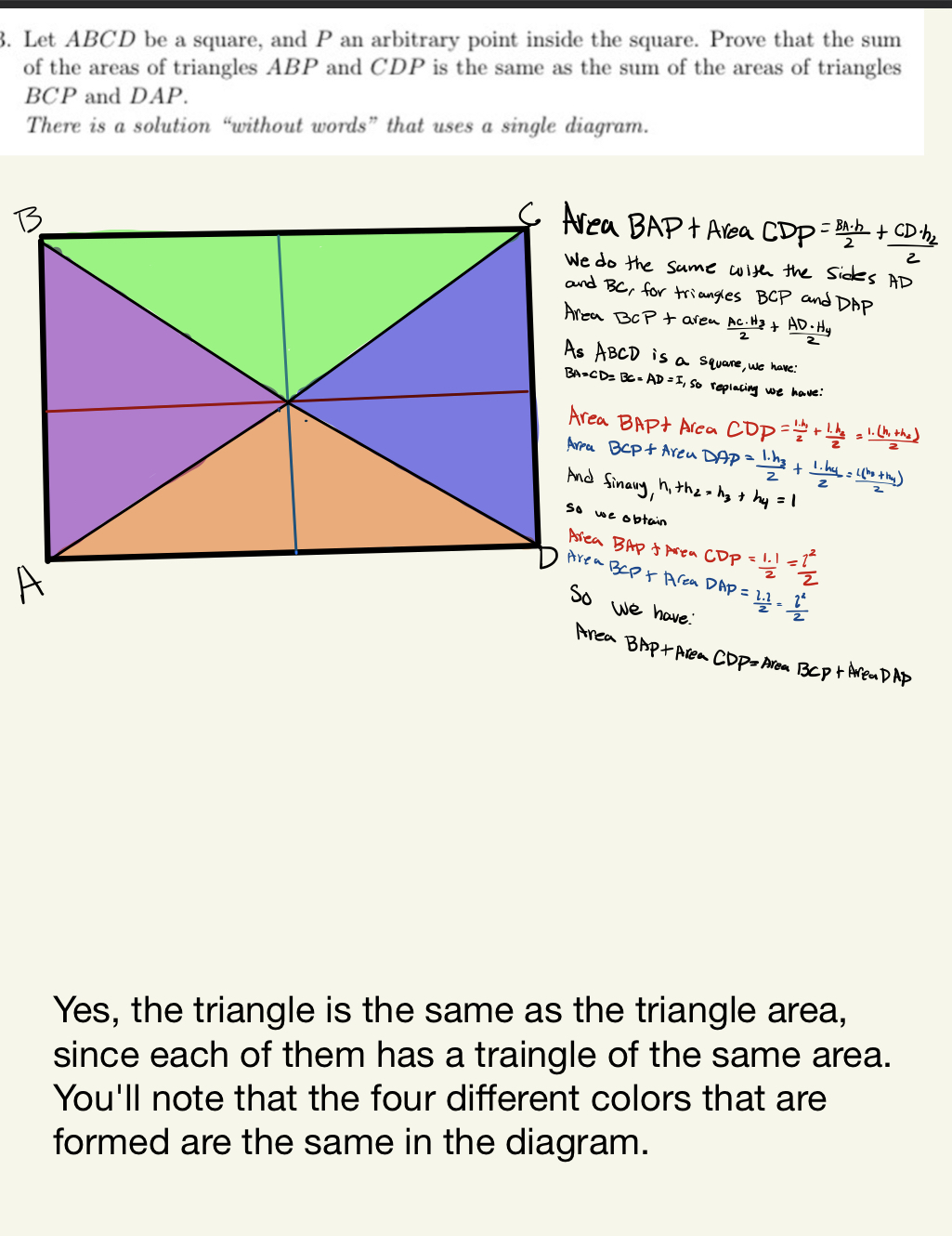 the algebra solution is correct. the diagram