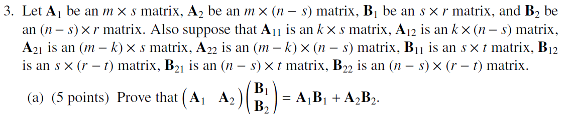 3. Let A1 be an m X 3 matrix, A2 be an m X (n 5)