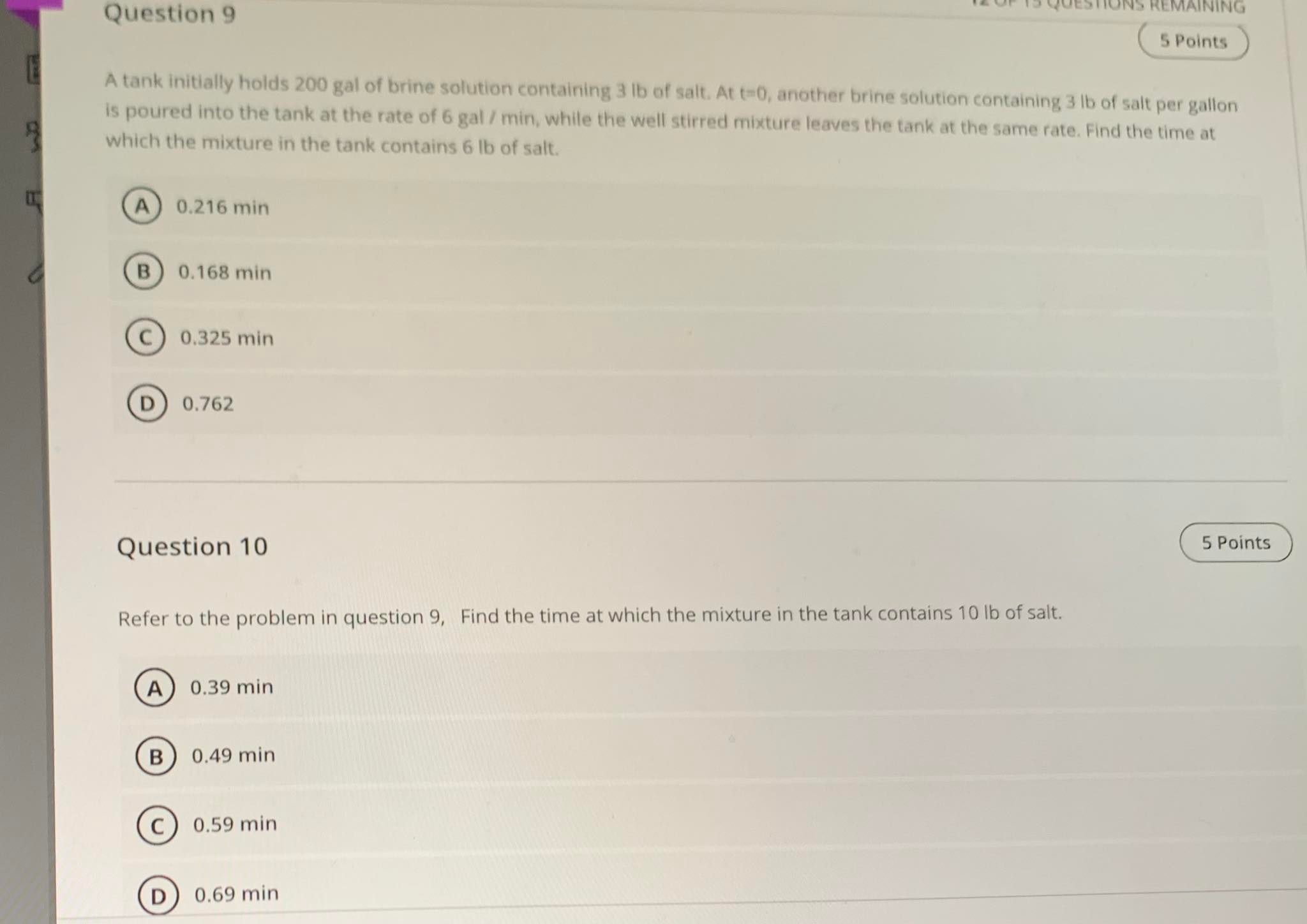 Question 9 N'S REMAINING 5 Points A tank